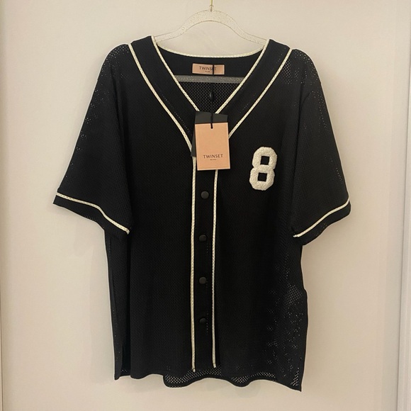 TWINSET Black Top With Number 8 Mesh T-shirt IT 42 NWT - Picture 2 of 11